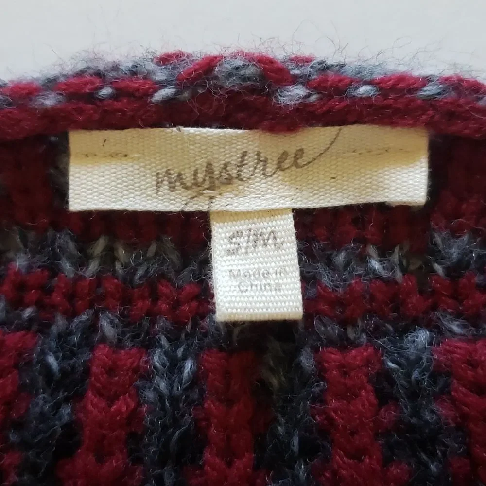Anthro Mystree Poncho Sweater Size S/M Frayed Hem Chunky‎ Knit Boho Hippie